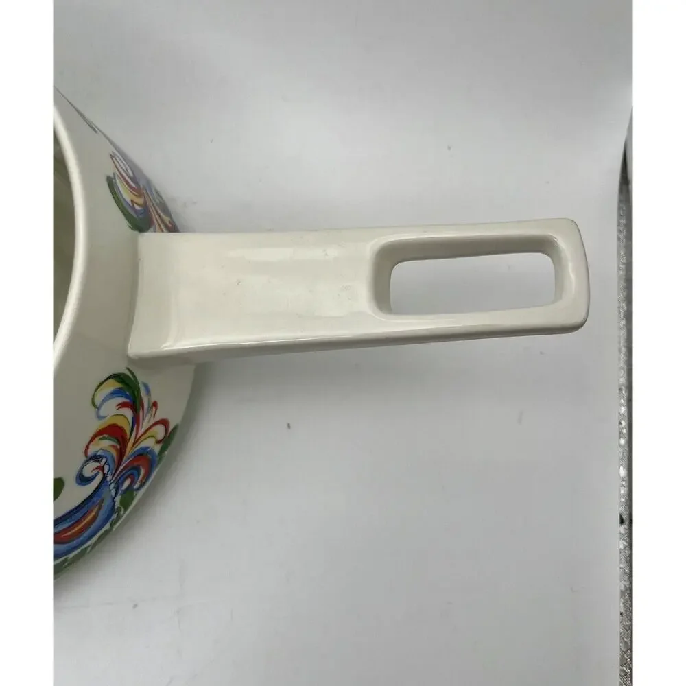 Vtg Villeroy & Boch Rooster Design Fondue Pot With Glass Insert & Lid Porcelain